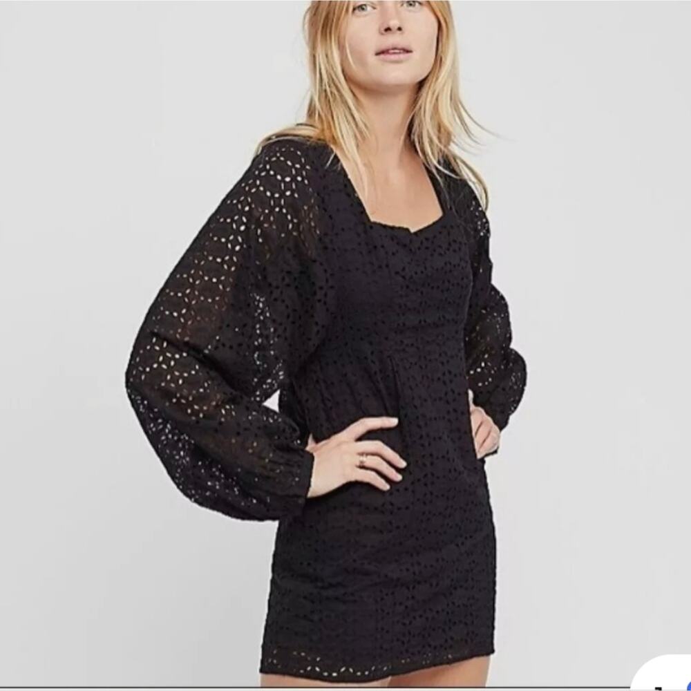 Free People Lovey Dovey Mini Black Eyelet Dress Size 10 Great condition